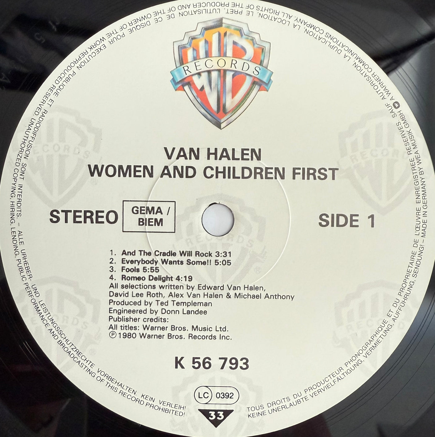 VAN HALEN - Woman And Children First - USED LP VINYL - 1985 Europe Repress - VG+/VG+
