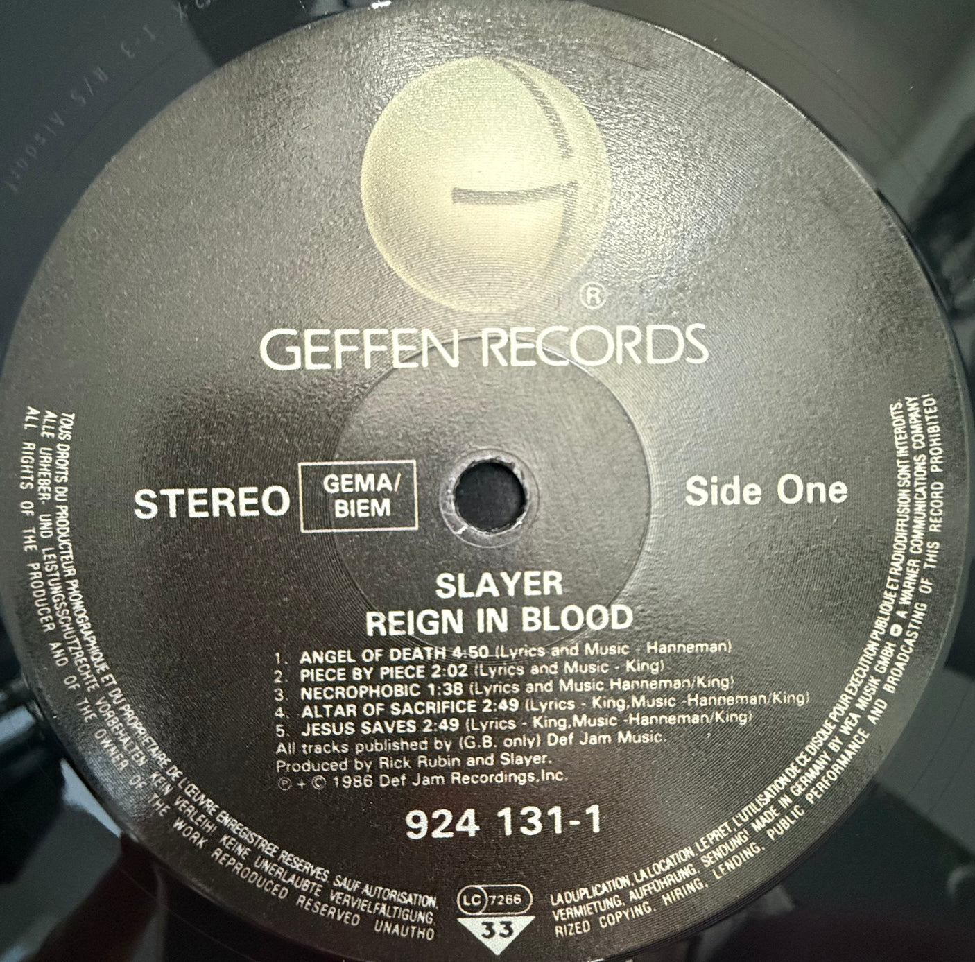 SLAYER - Reign In Blood - USED LP VINYL - ORIGINAL 1986 EUROPE PRESS - VG+/VG+