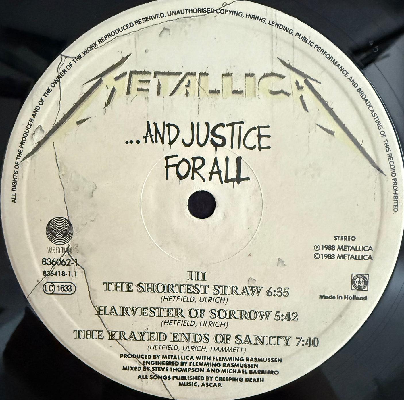 METALLICA - And Justice For All- USED LP VINYL - 1988 EUROPE PRESS - VG+/VG+