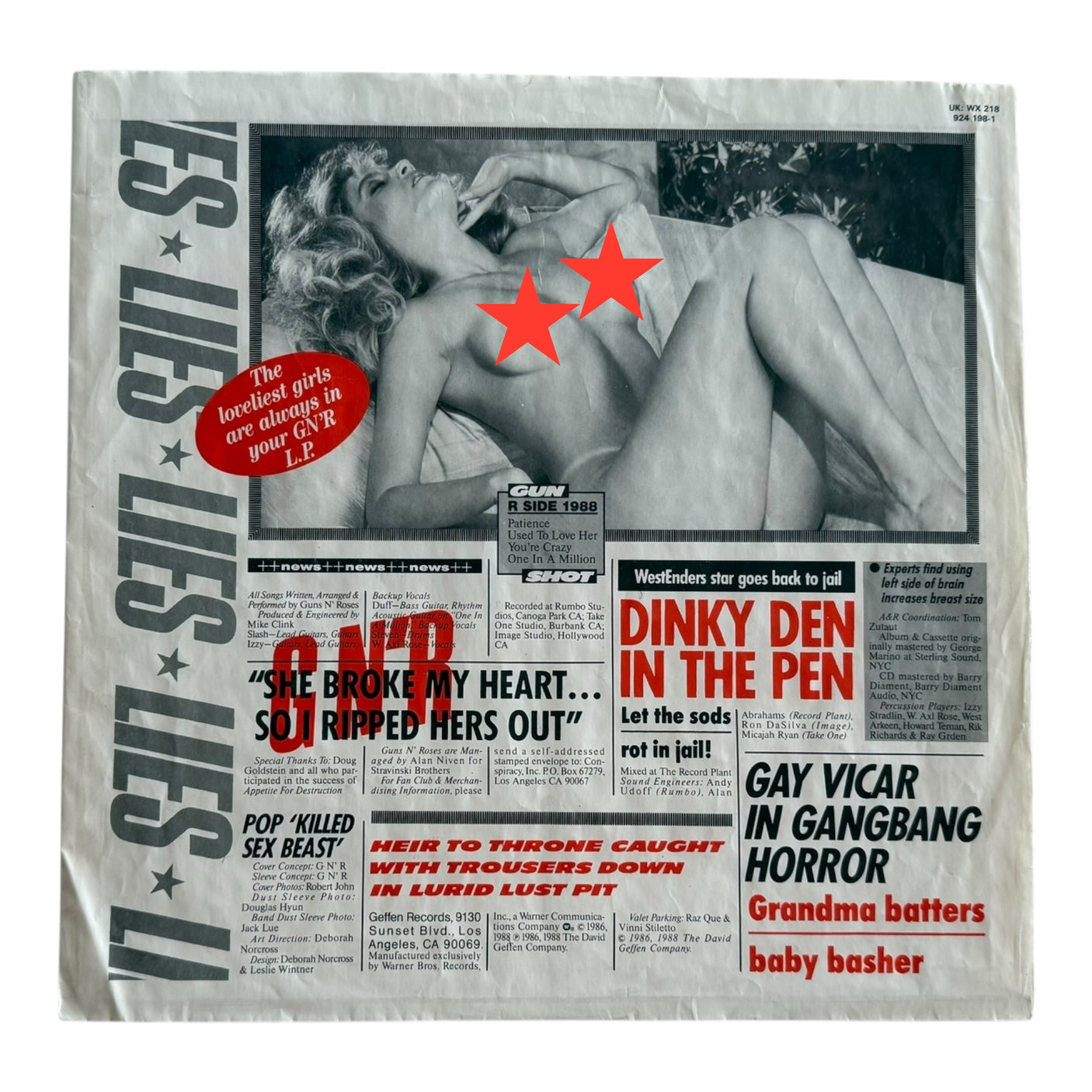 GUNS N ROSES - GN'R Lies - USED LP VINYL - ORIGINAL 1988 EUROPE PRESS - VG+/NM