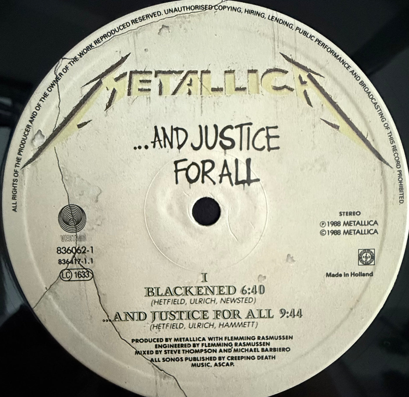 METALLICA - And Justice For All- USED LP VINYL - 1988 EUROPE PRESS - VG+/VG+