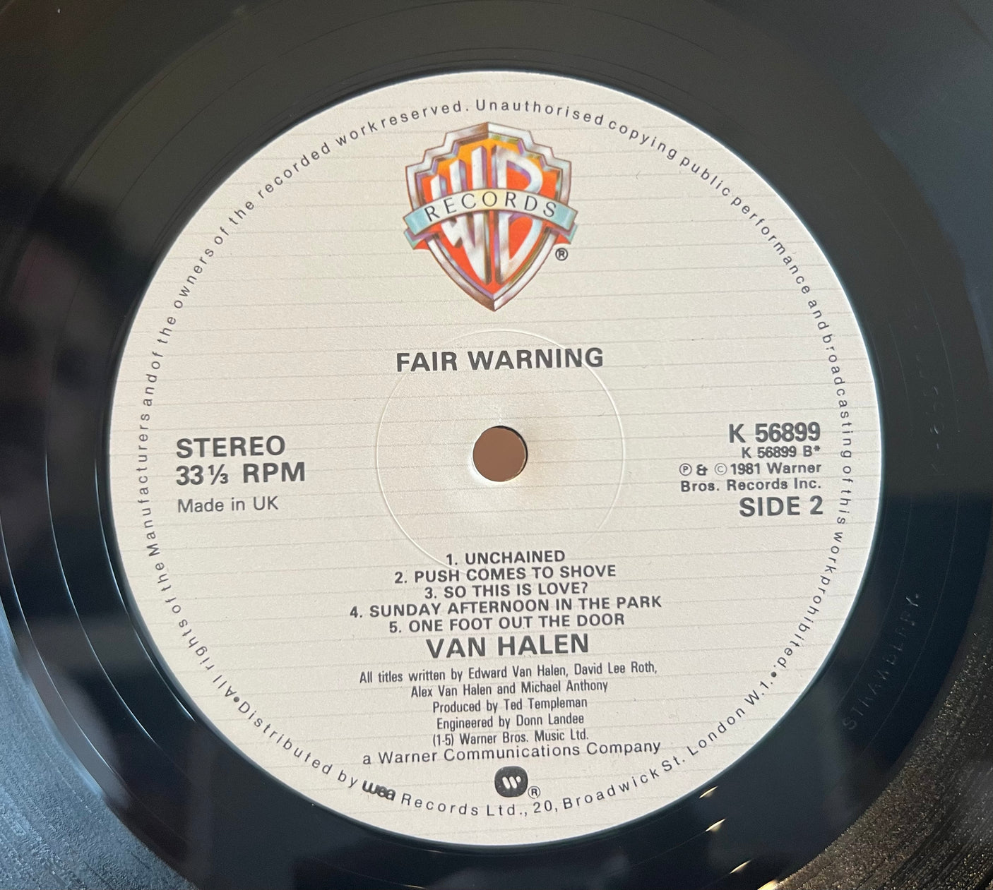 VAN HALEN - Fair Warning - USED LP VINYL - VG+/VG+