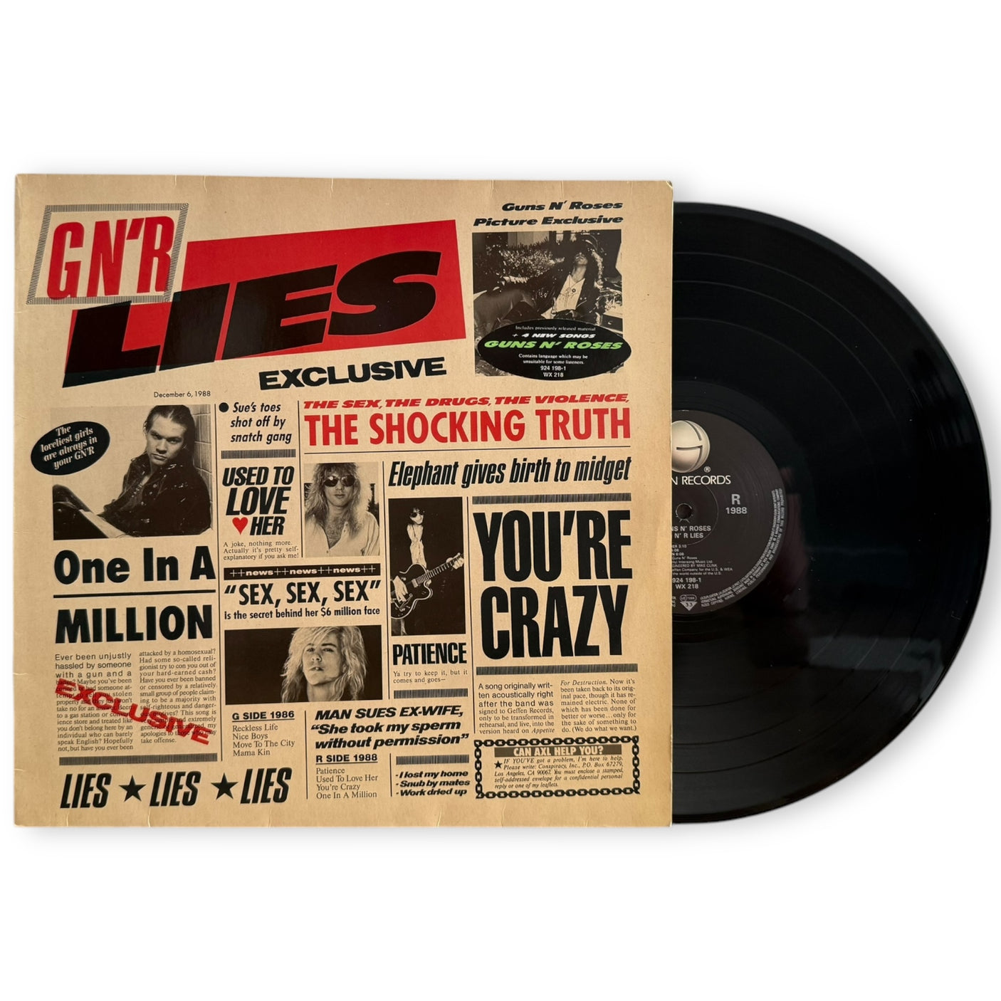 GUNS N ROSES - GN'R Lies - USED LP VINYL - ORIGINAL 1988 EUROPE PRESS - VG+/NM