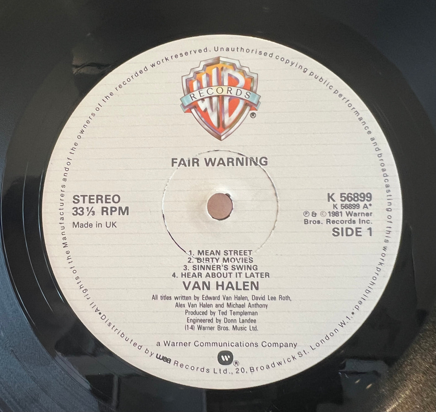 VAN HALEN - Fair Warning - USED LP VINYL - VG+/VG+