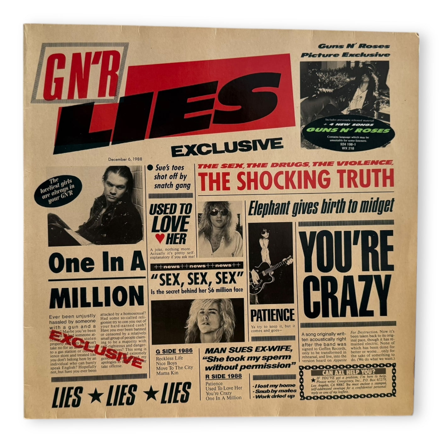GUNS N ROSES - GN'R Lies - USED LP VINYL - ORIGINAL 1988 EUROPE PRESS - VG+/NM