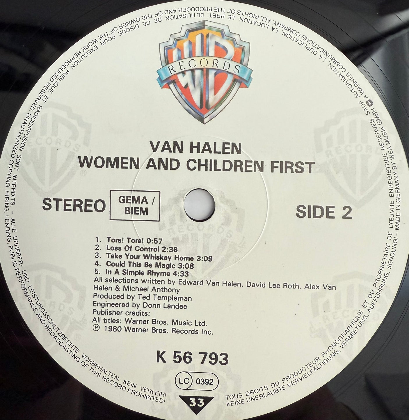VAN HALEN - Woman And Children First - USED LP VINYL - 1985 Europe Repress - VG+/VG+