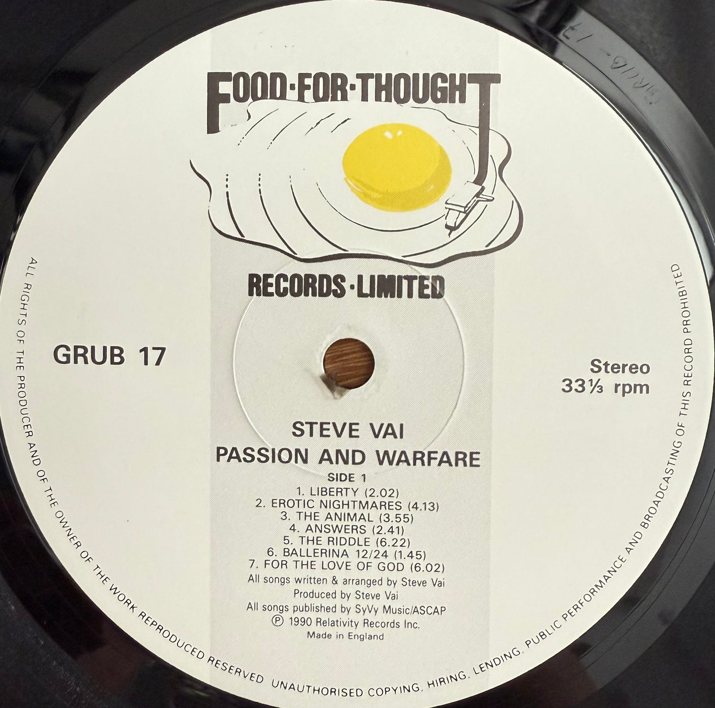 STEVE VAI - Passion And Warfare - USED LP VINYL - ORIGINAL 1990 UK PRESS - VG+/NM