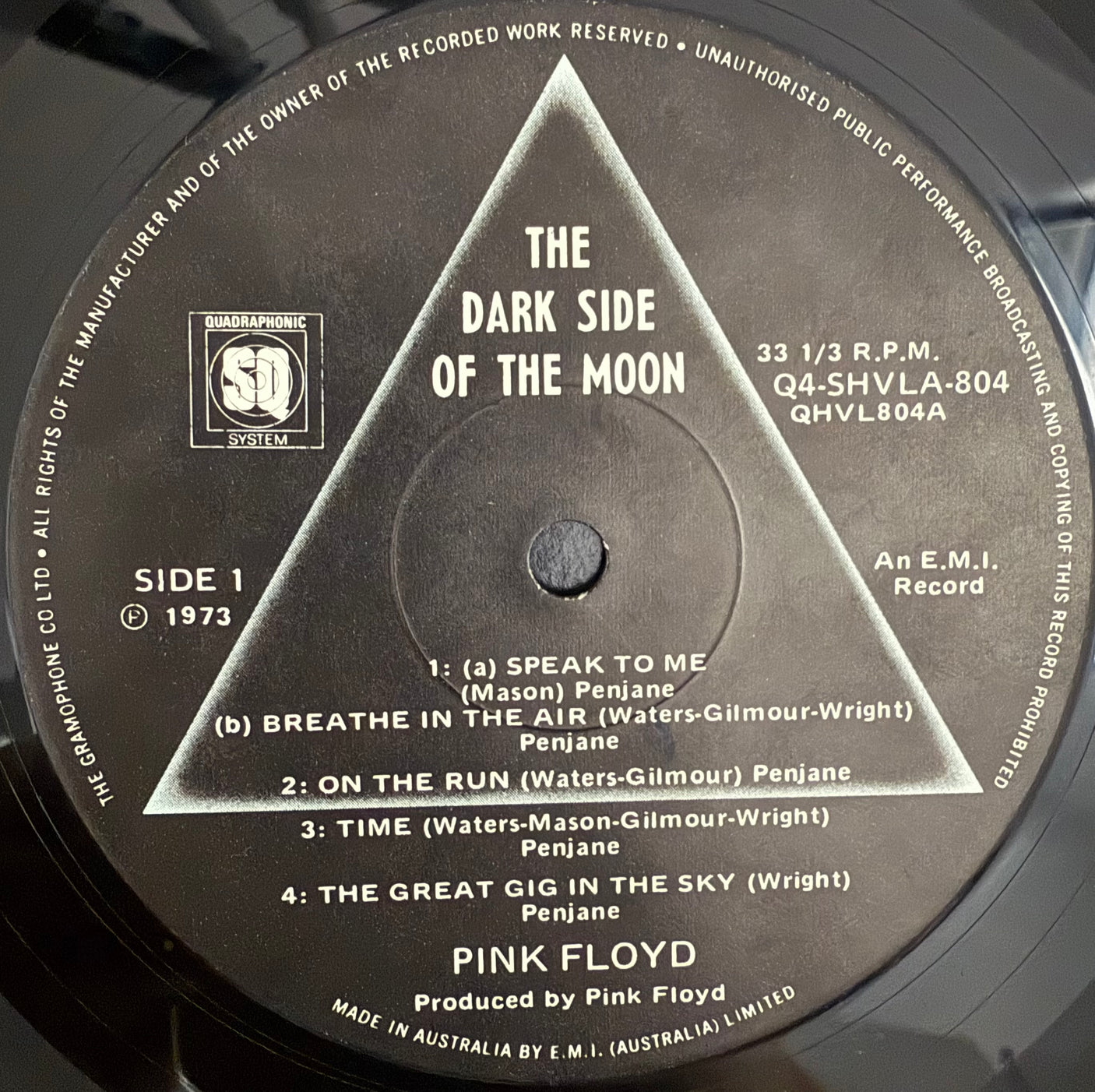 PINK FLOYD - The Dark Side Of The Moon - USED LP VINYL - AUSTRALIAN QUADRAPHONIC EDITION - VG/VG