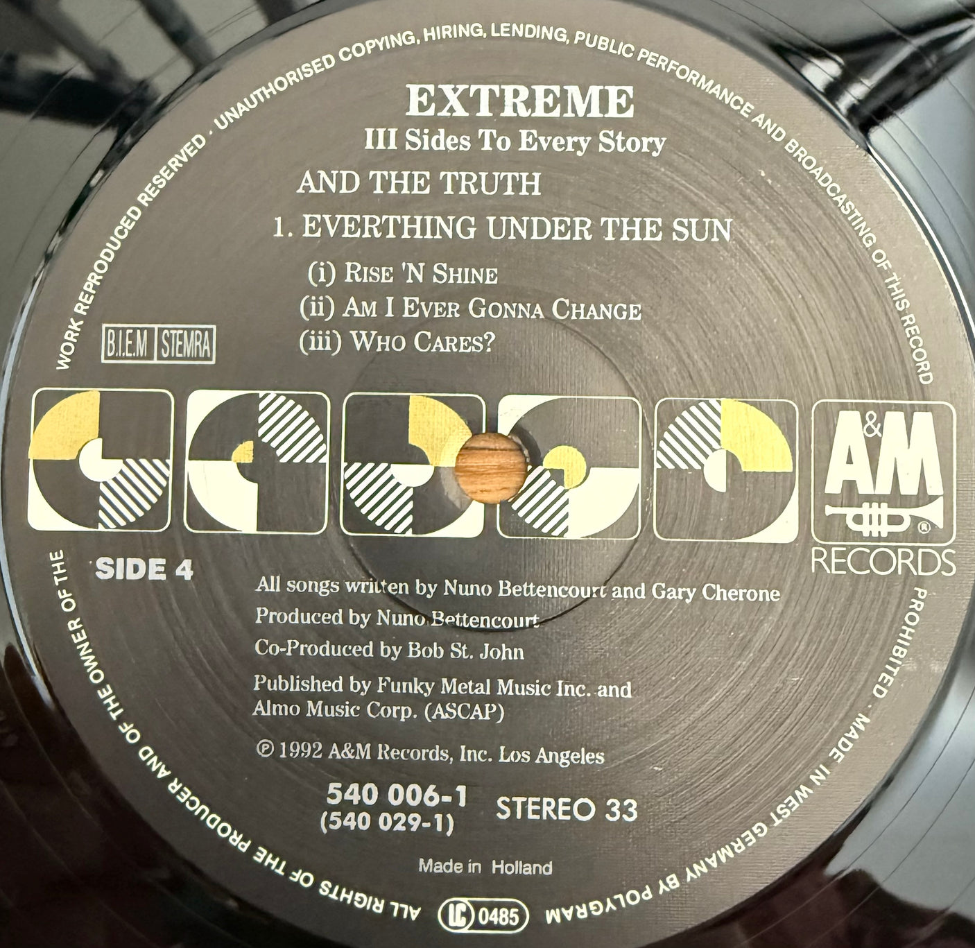 EXTREME - III Sides To Every Story - USED LP VINYL - ORIGINAL 1992 EUROPE PRESS - VG+/VG+