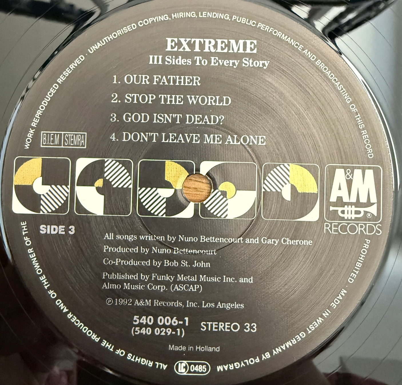 EXTREME - III Sides To Every Story - USED LP VINYL - ORIGINAL 1992 EUROPE PRESS - VG+/VG+