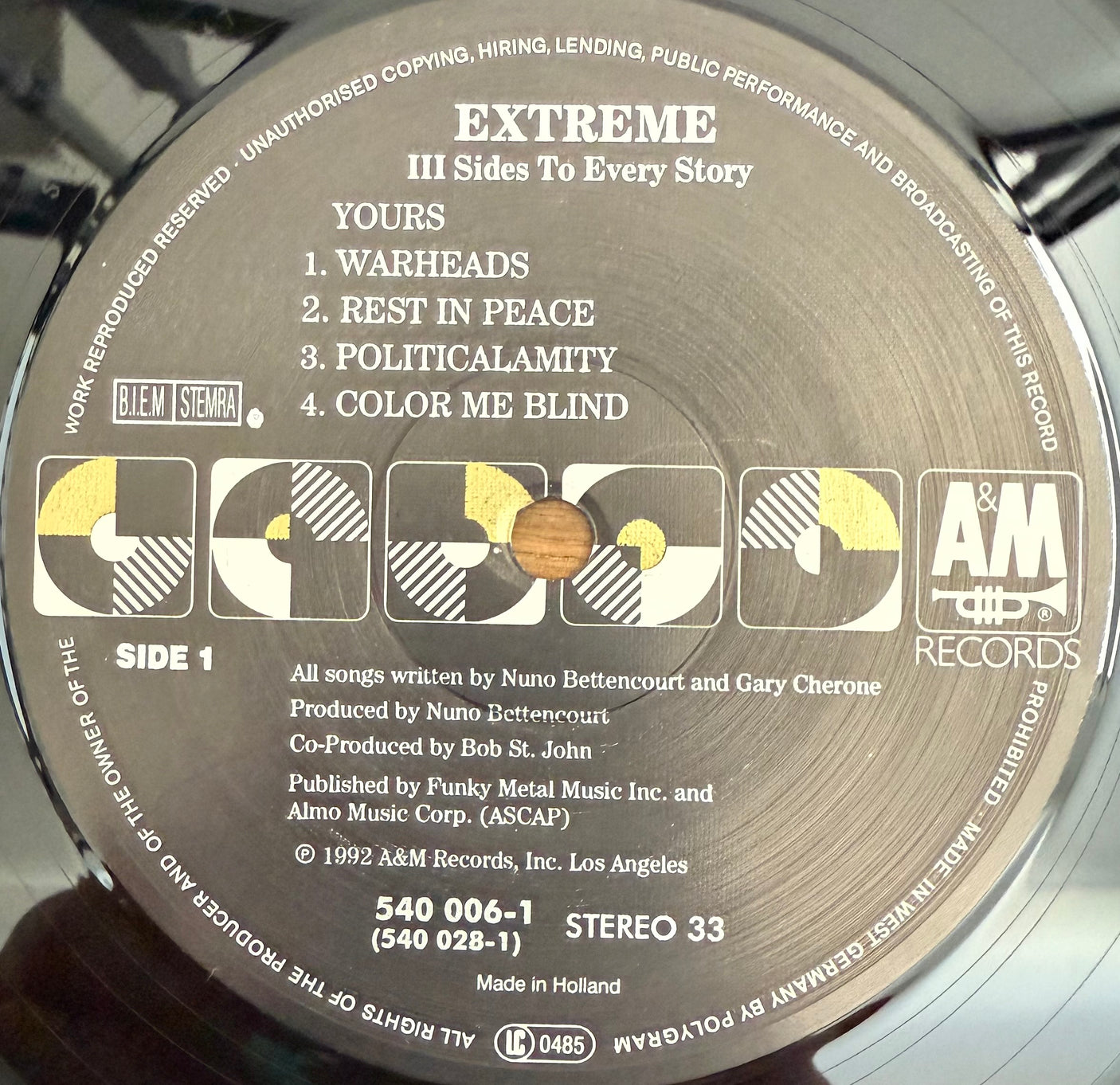 EXTREME - III Sides To Every Story - USED LP VINYL - ORIGINAL 1992 EUROPE PRESS - VG+/VG+