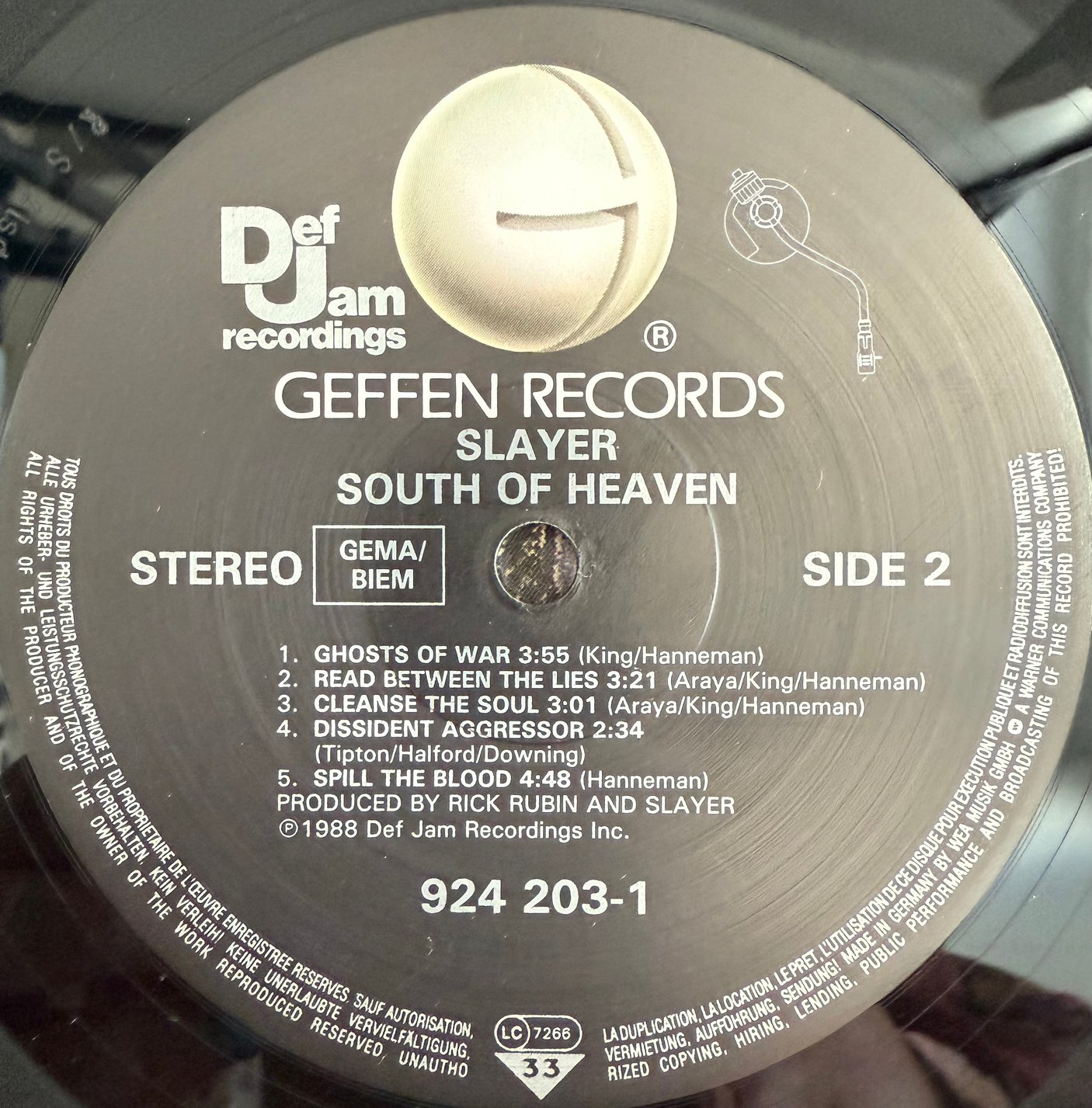 SLAYER - South Of Heaven - USED LP VINYL - ORIGINAL 1988 EUROPE PRESS - VG+/VG+