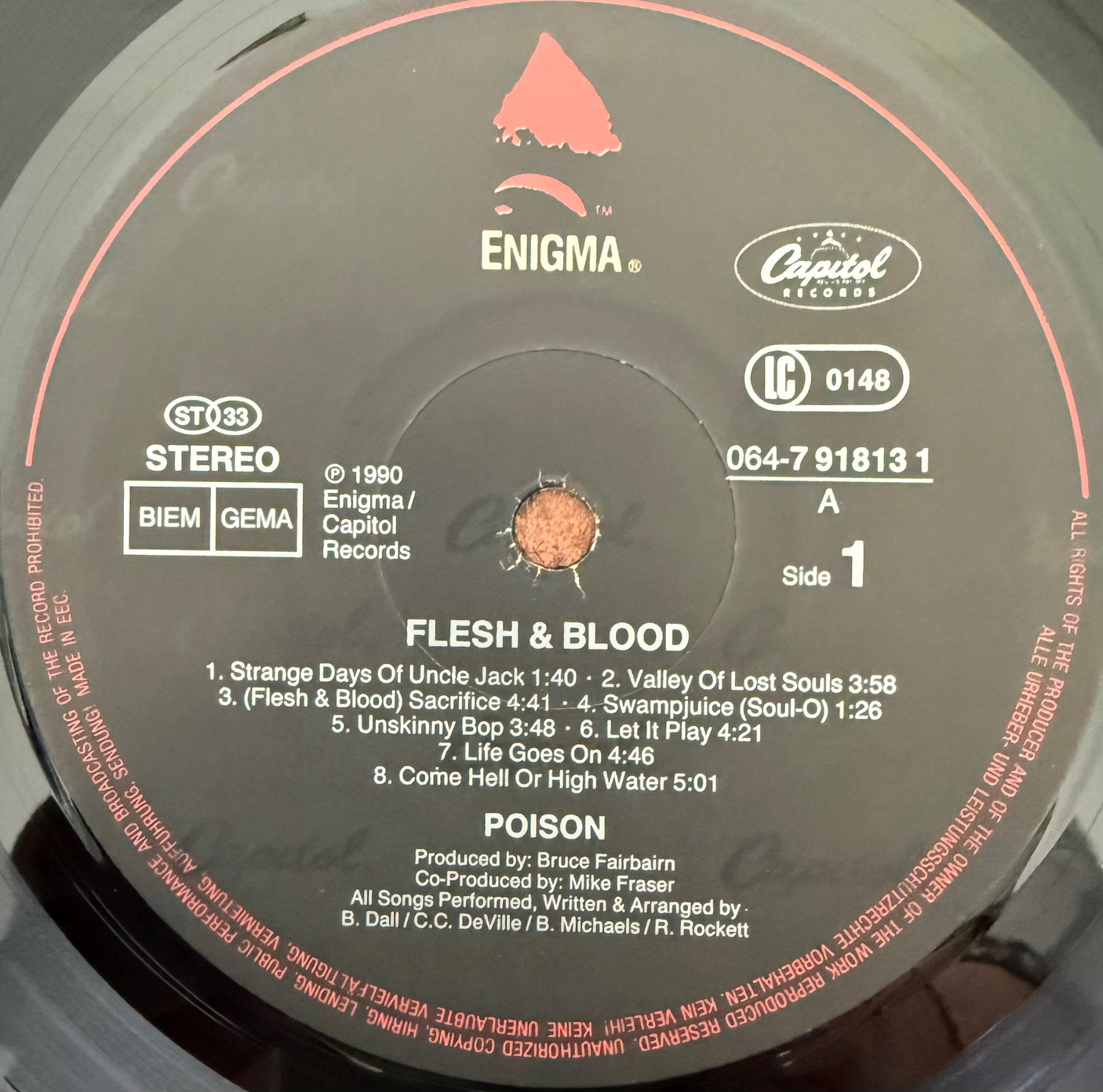 POISON - Flesh & Blood - USED LP VINYL - ORIGINAL 1990 EUROPE PRESS - VG+/VG+