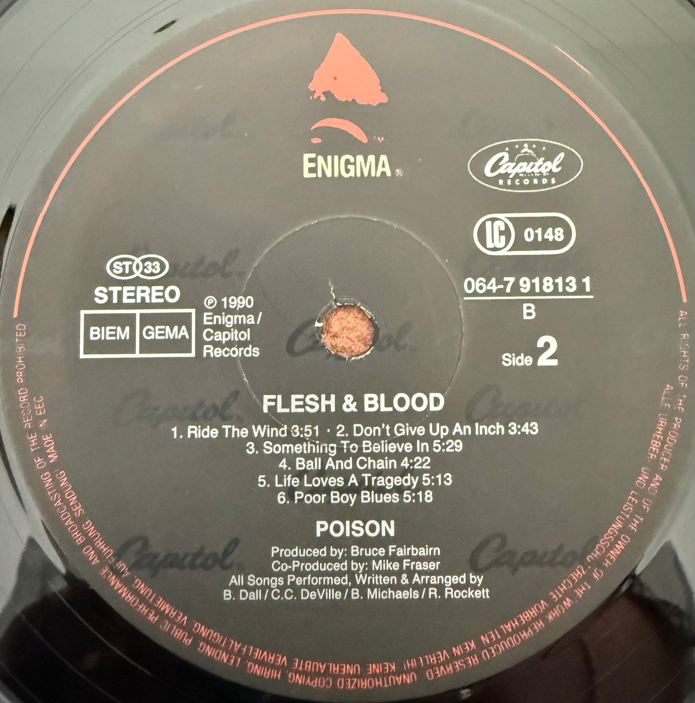 POISON - Flesh & Blood - USED LP VINYL - ORIGINAL 1990 EUROPE PRESS - VG+/VG+