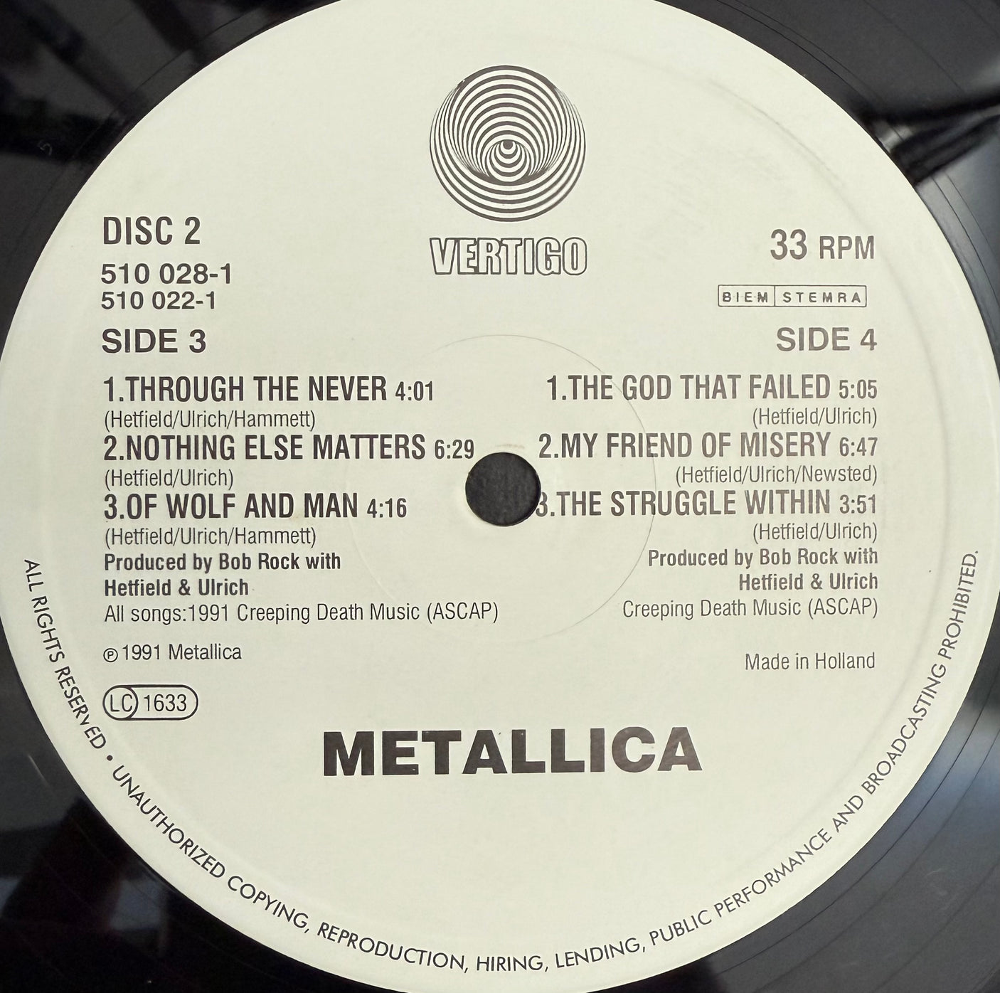 METALLICA - Metallica (Black Album) - USED LP VINYL - ORIGINAL 1991 EUROPE FIRST PRESS - VG/VG+
