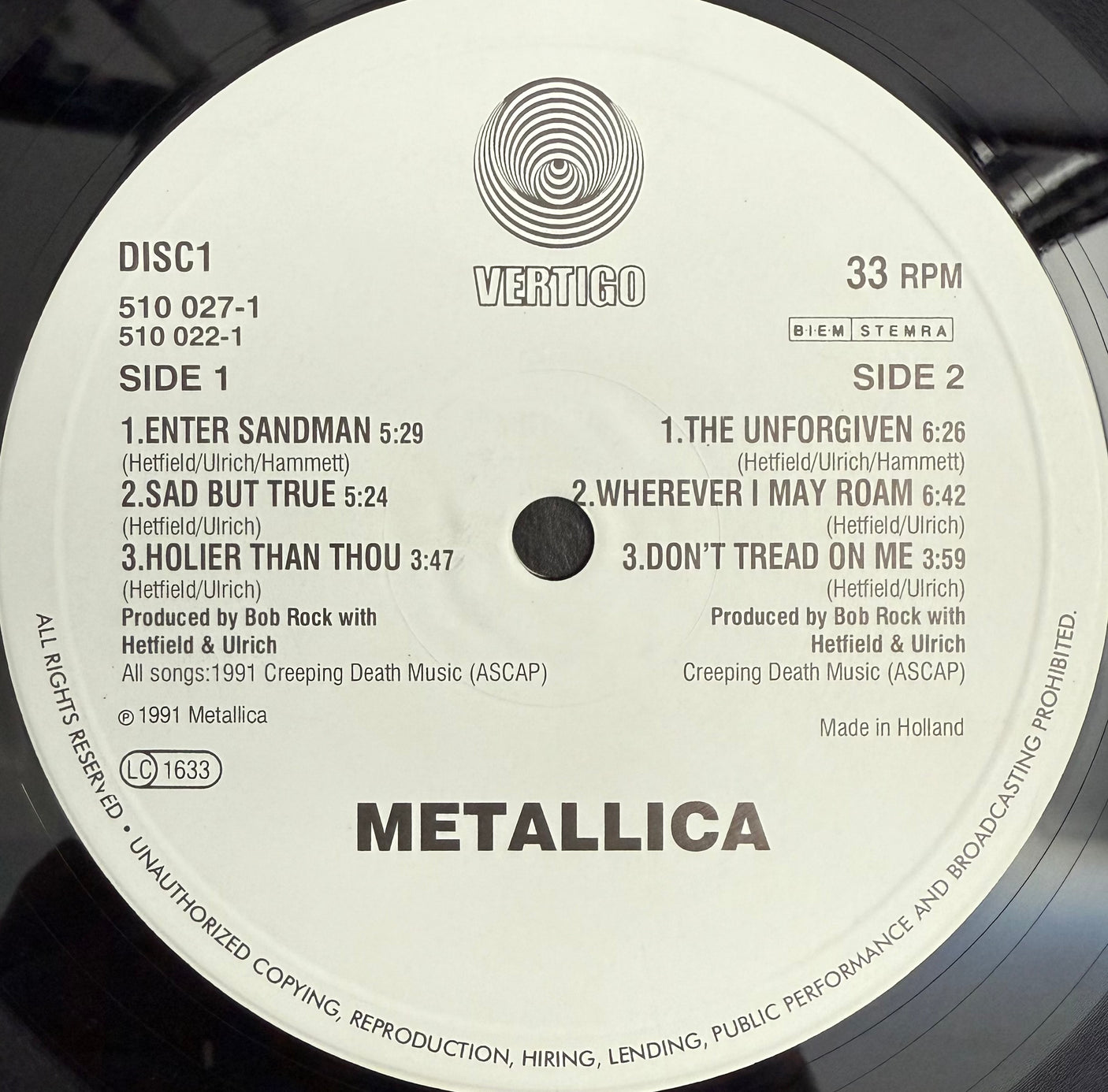 METALLICA - Metallica (Black Album) - USED LP VINYL - ORIGINAL 1991 EUROPE FIRST PRESS - VG/VG+