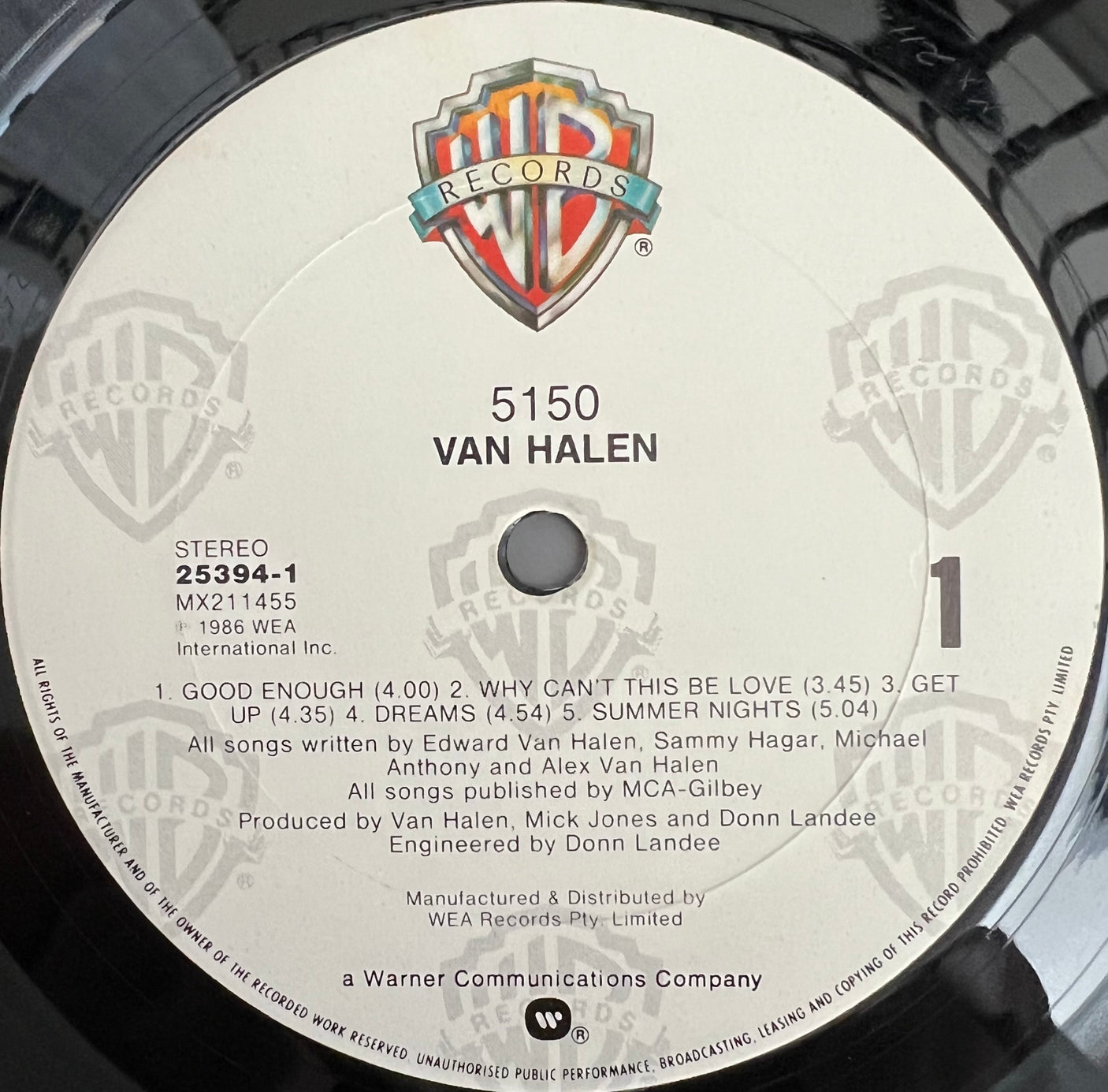 VAN HALEN - 5150 - USED LP VINYL - ORIGINAL 1986 AUSTRALIAN PRESS - VG+/VG+