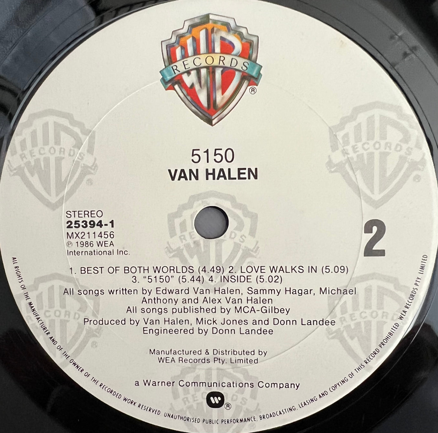 VAN HALEN - 5150 - USED LP VINYL - ORIGINAL 1986 AUSTRALIAN PRESS - VG+/VG+