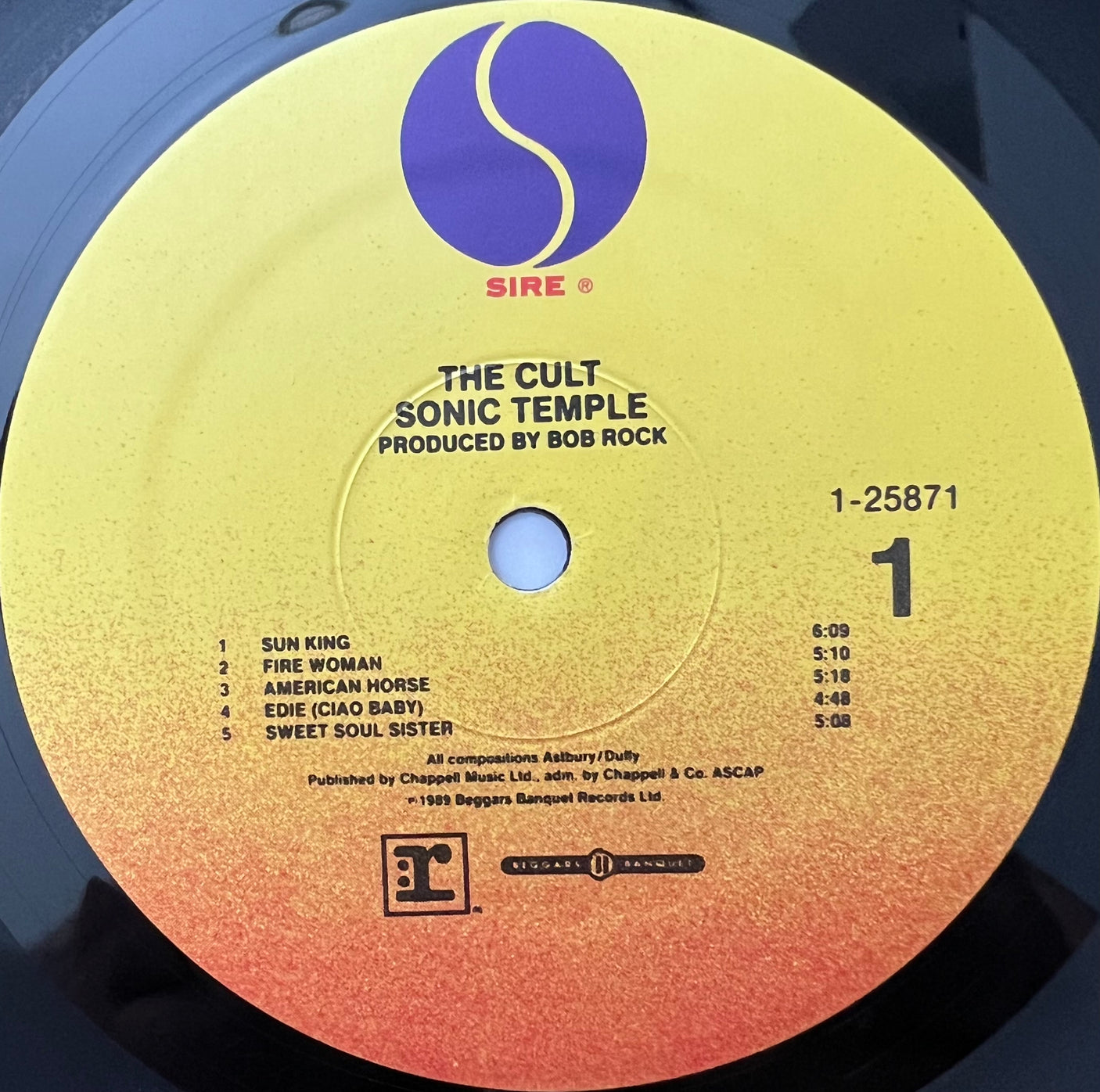 THE CULT - Sonic Temple - USED LP VINYL - ORIGINAL 1989 USA PRESS - VG+/VG+