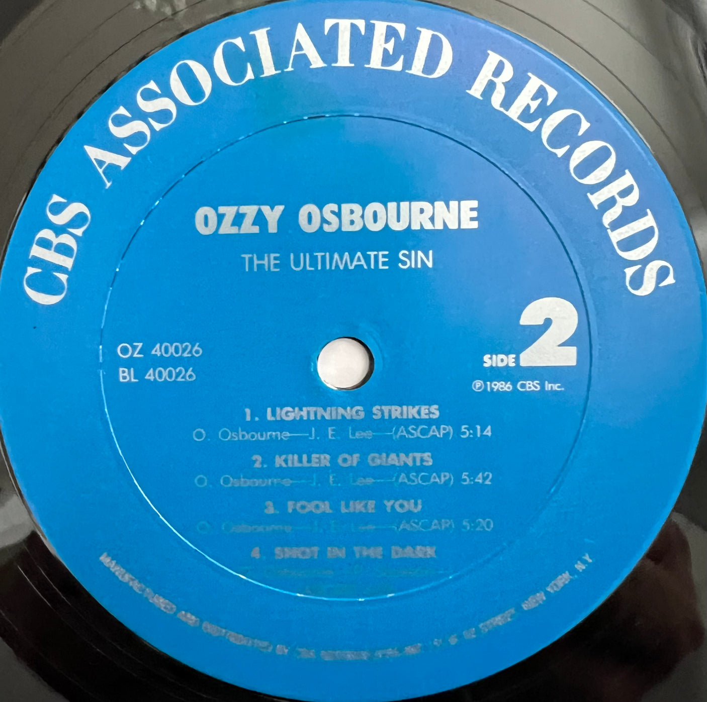 OZZY OSBOURNE - The Ultimate Sin - USED LP VINYL - ORIGINAL 1986 USA PRESS - VG+/VG+