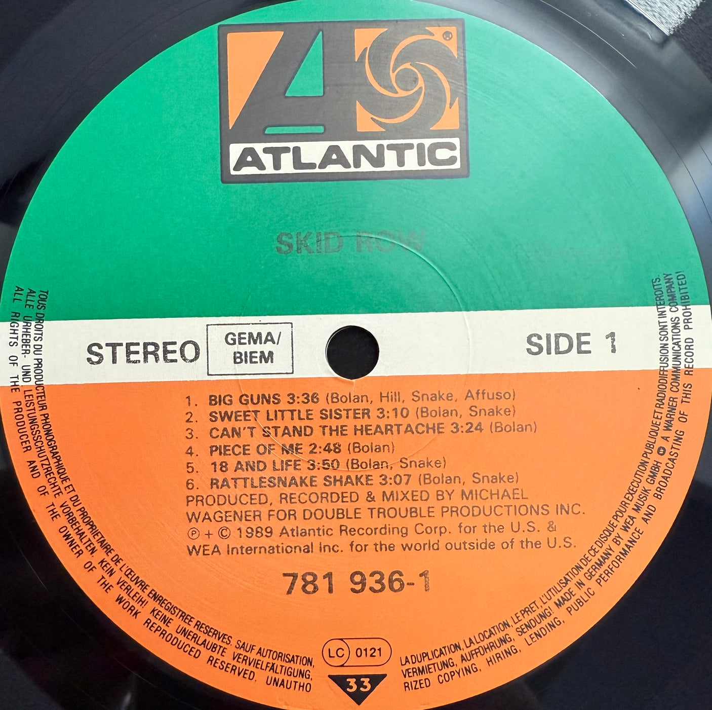 SKID ROW - Skid Row (Self Titled) - USED LP VINYL - ORIGINAL 1989 EUROPE PRESS - VG+/VG+