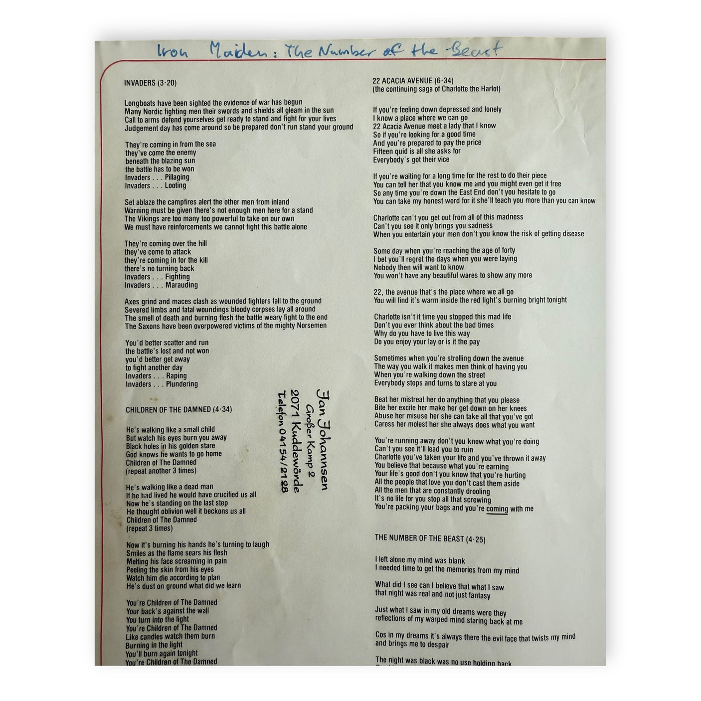 IRON MAIDEN - The Number Of The Beast - USED LP VINYL - ORIGINAL 1982 EUROPE PRESS - G+/VG