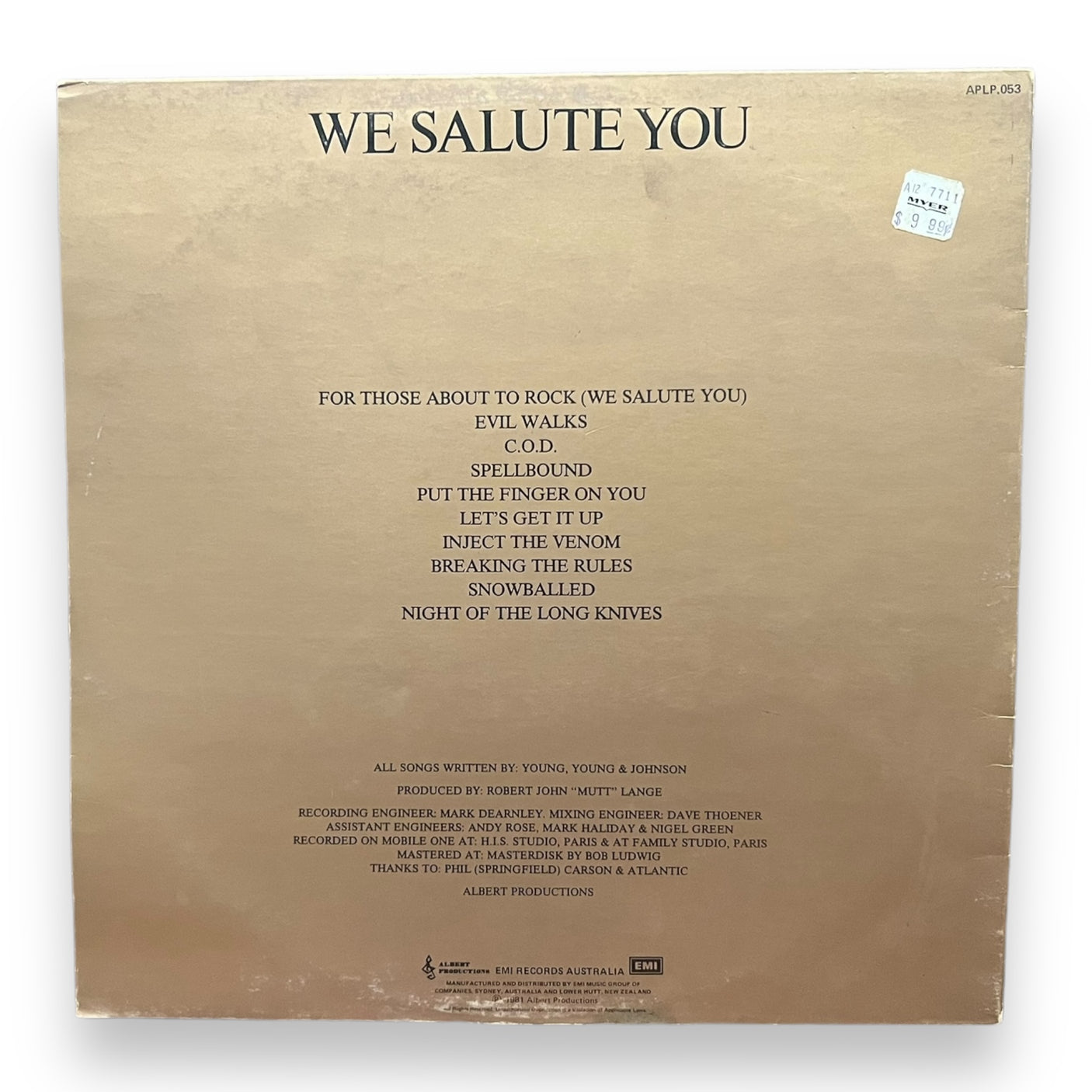 AC/DC - For Those About To Rock (We Salute You) - USED LP VINYL - VG/G+