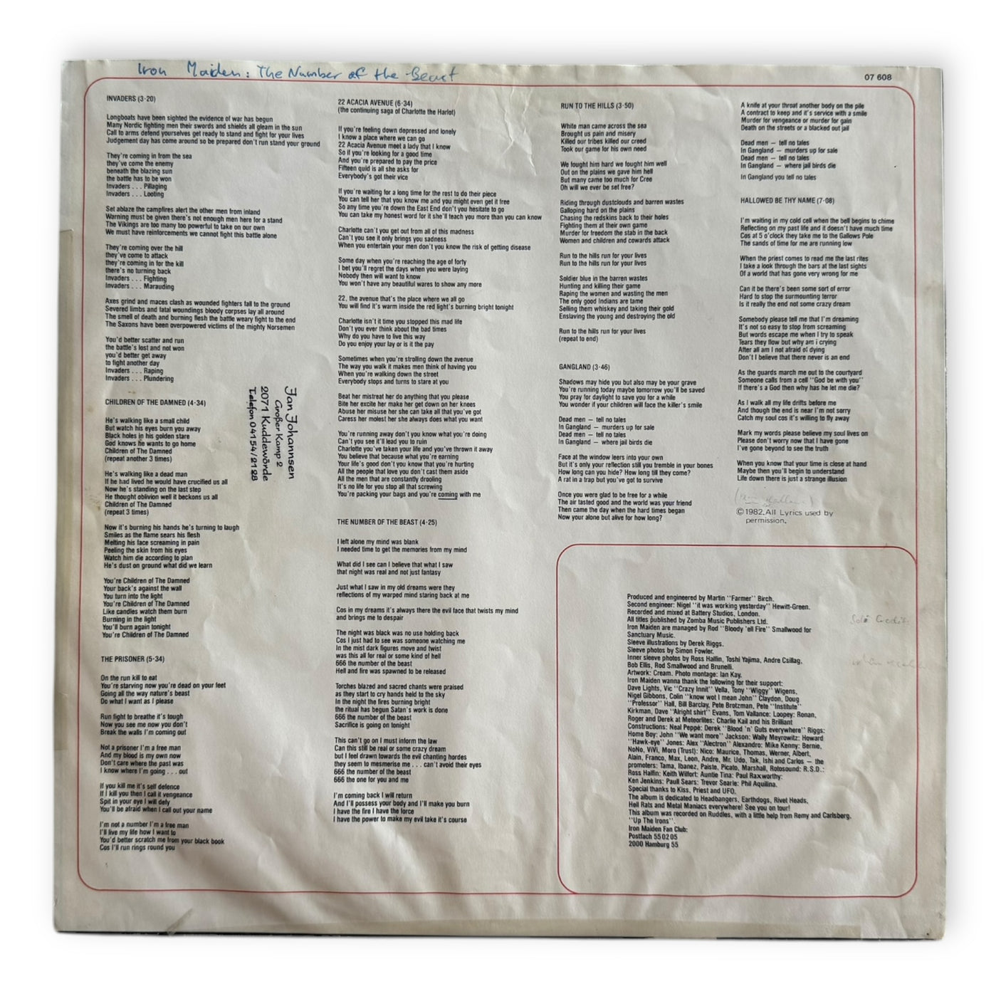 IRON MAIDEN - The Number Of The Beast - USED LP VINYL - ORIGINAL 1982 EUROPE PRESS - G+/VG