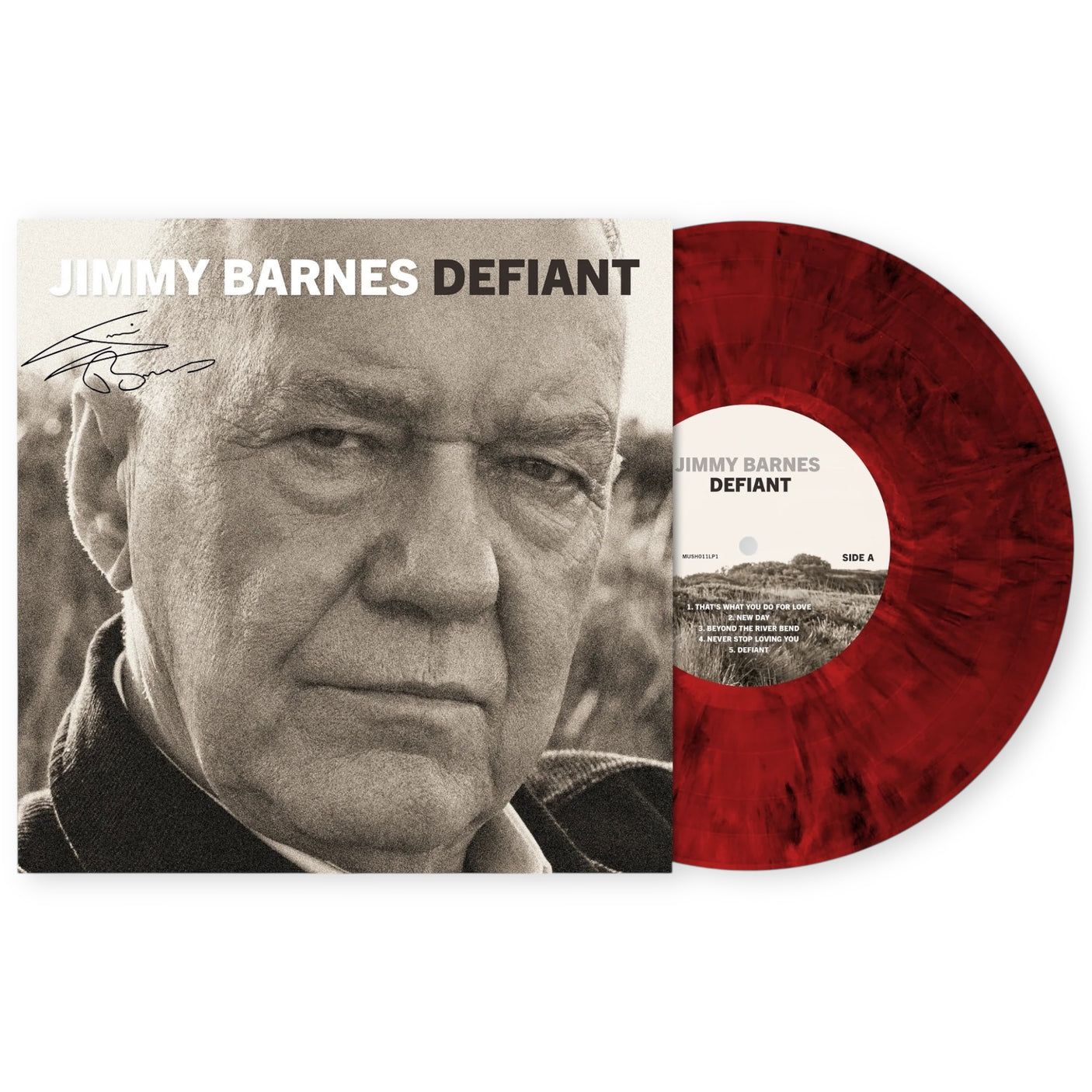 JIMMY BARNES - Defiant - RED & BLACK MARBLED VINYL - SIGNED - LP VINYL - BRAND NEW