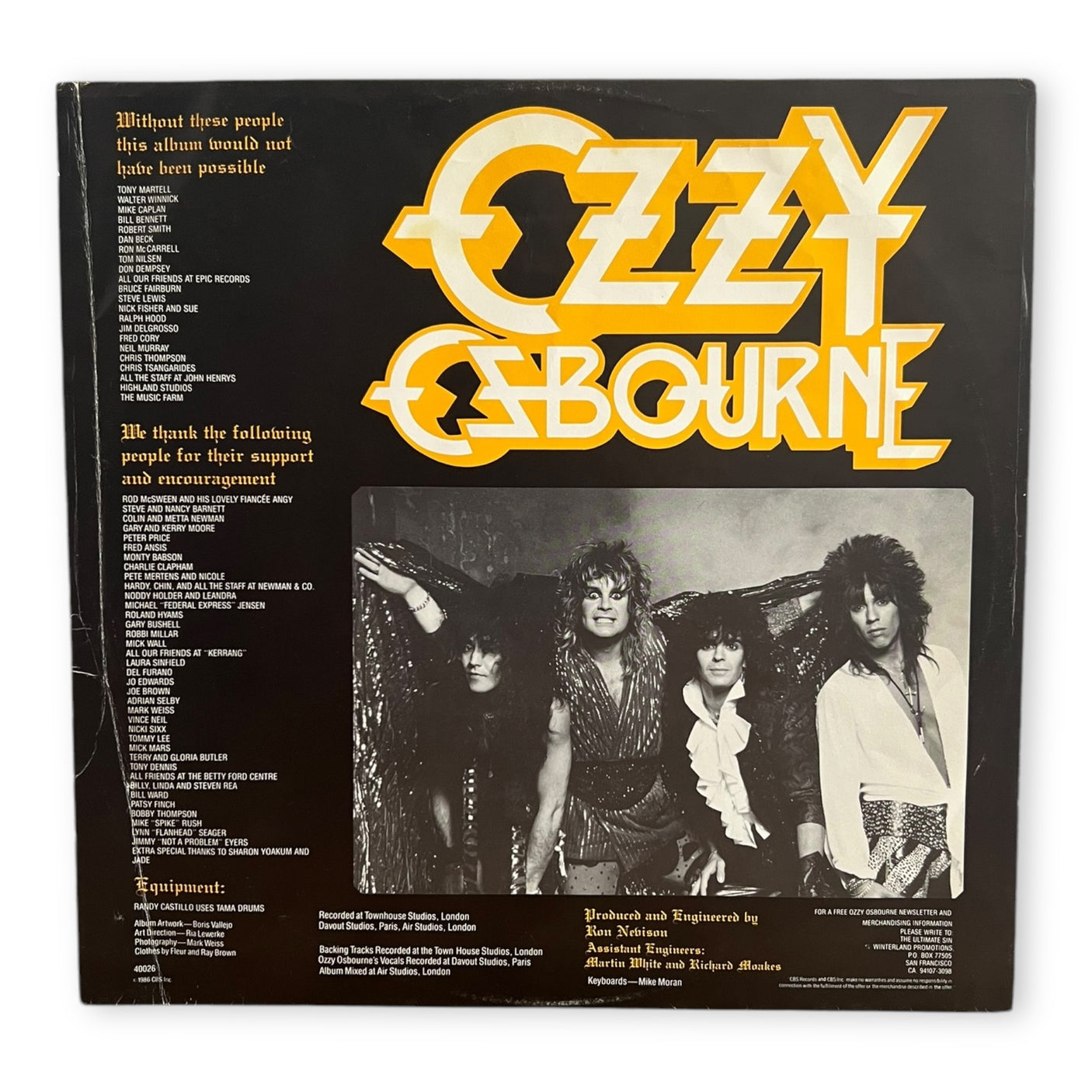 OZZY OSBOURNE - The Ultimate Sin - USED LP VINYL - ORIGINAL 1986 USA PRESS - VG+/VG+
