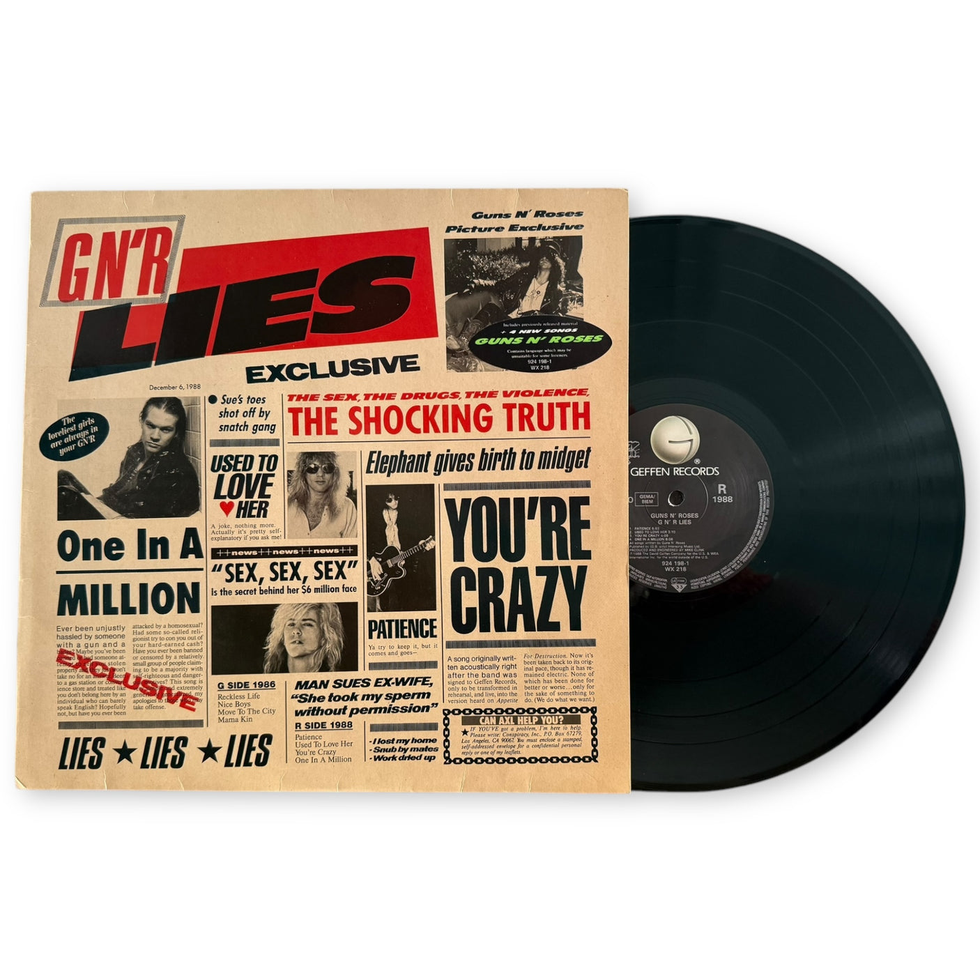 GUNS N ROSES - GN'R Lies - USED LP VINYL - ORIGINAL 1988 EUROPE PRESS - VG+/NM