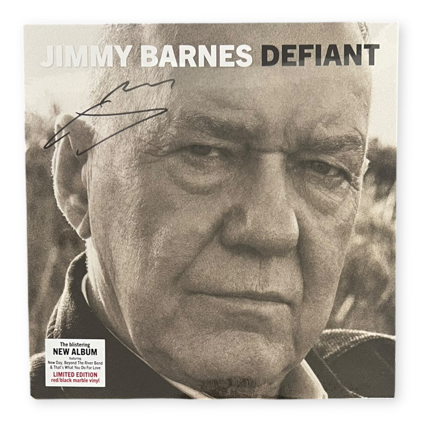 JIMMY BARNES - Defiant - RED & BLACK MARBLED VINYL - SIGNED - LP VINYL - BRAND NEW