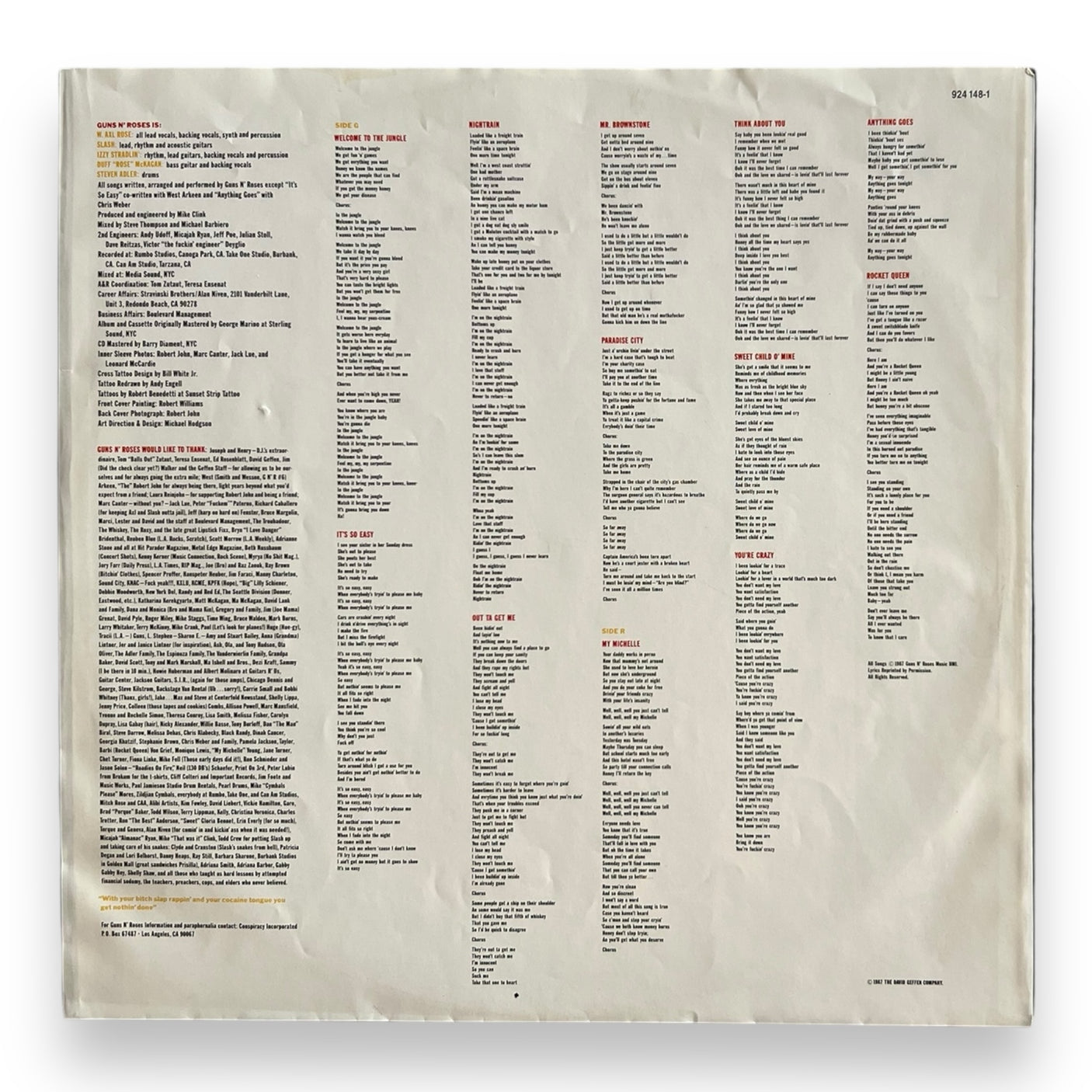 GUNS N ROSES - Appetite For Destruction - USED LP VINYL - VG/VG