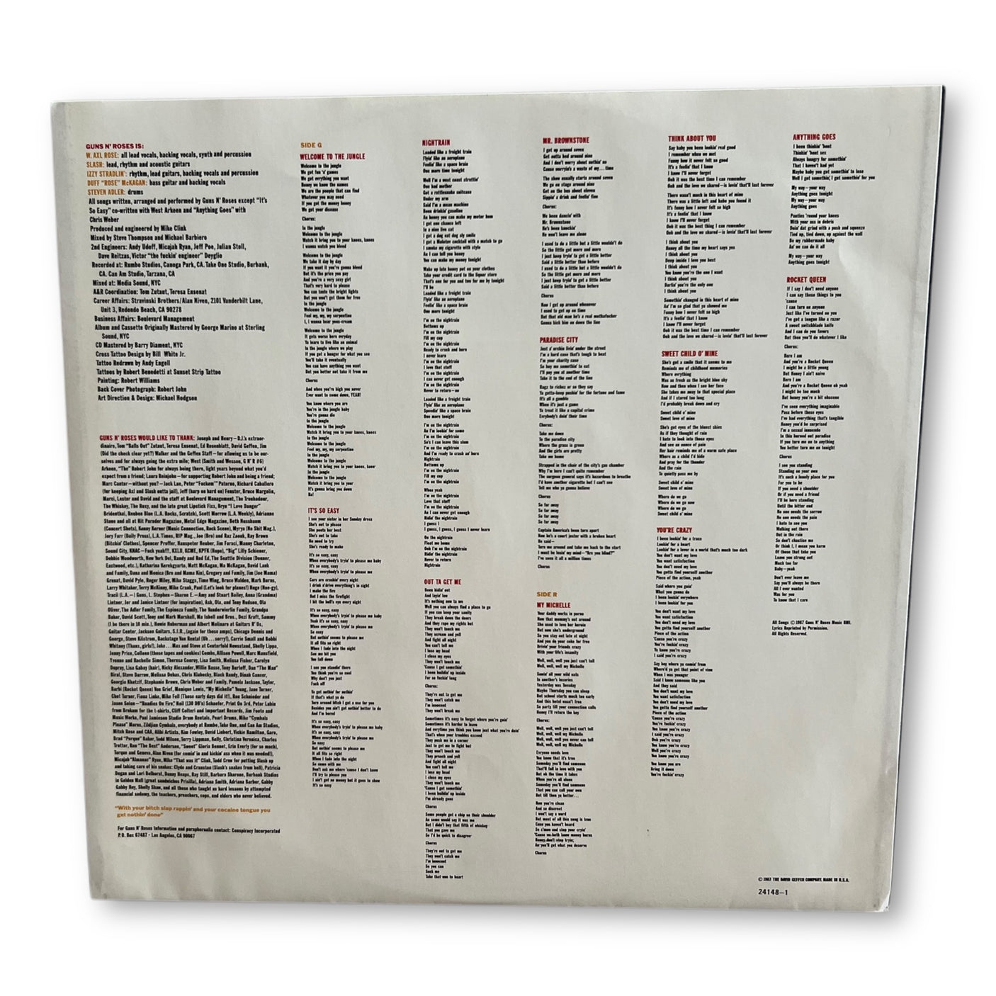 GUNS N ROSES - Appetite For Destruction - USED LP VINYL - VG+/VG+