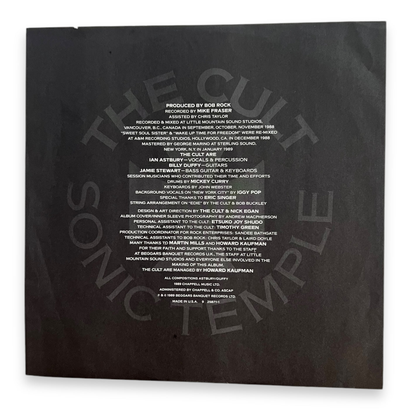 THE CULT - Sonic Temple - USED LP VINYL - ORIGINAL 1989 USA PRESS - VG+/VG+
