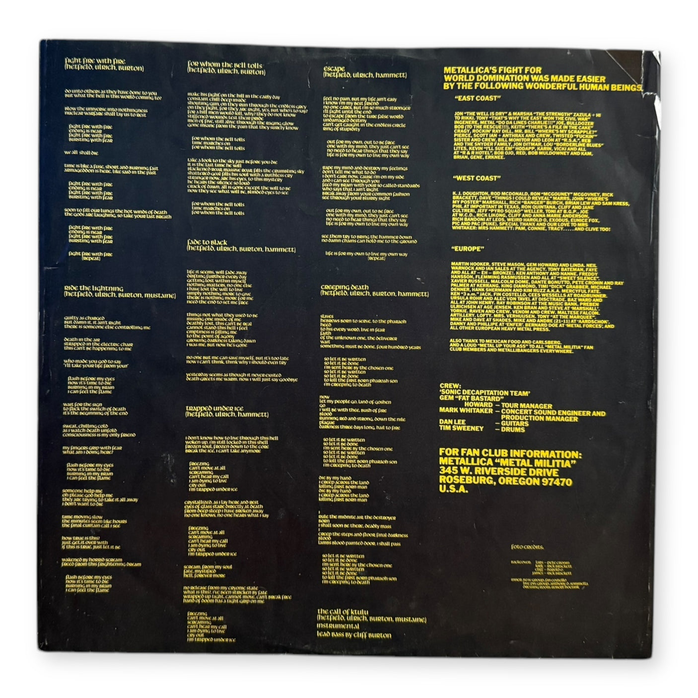 METALLICA - Ride The Lightning - USED LP VINYL - 1984 EUROPE FIRST YEAR PRESS - VG/VG+