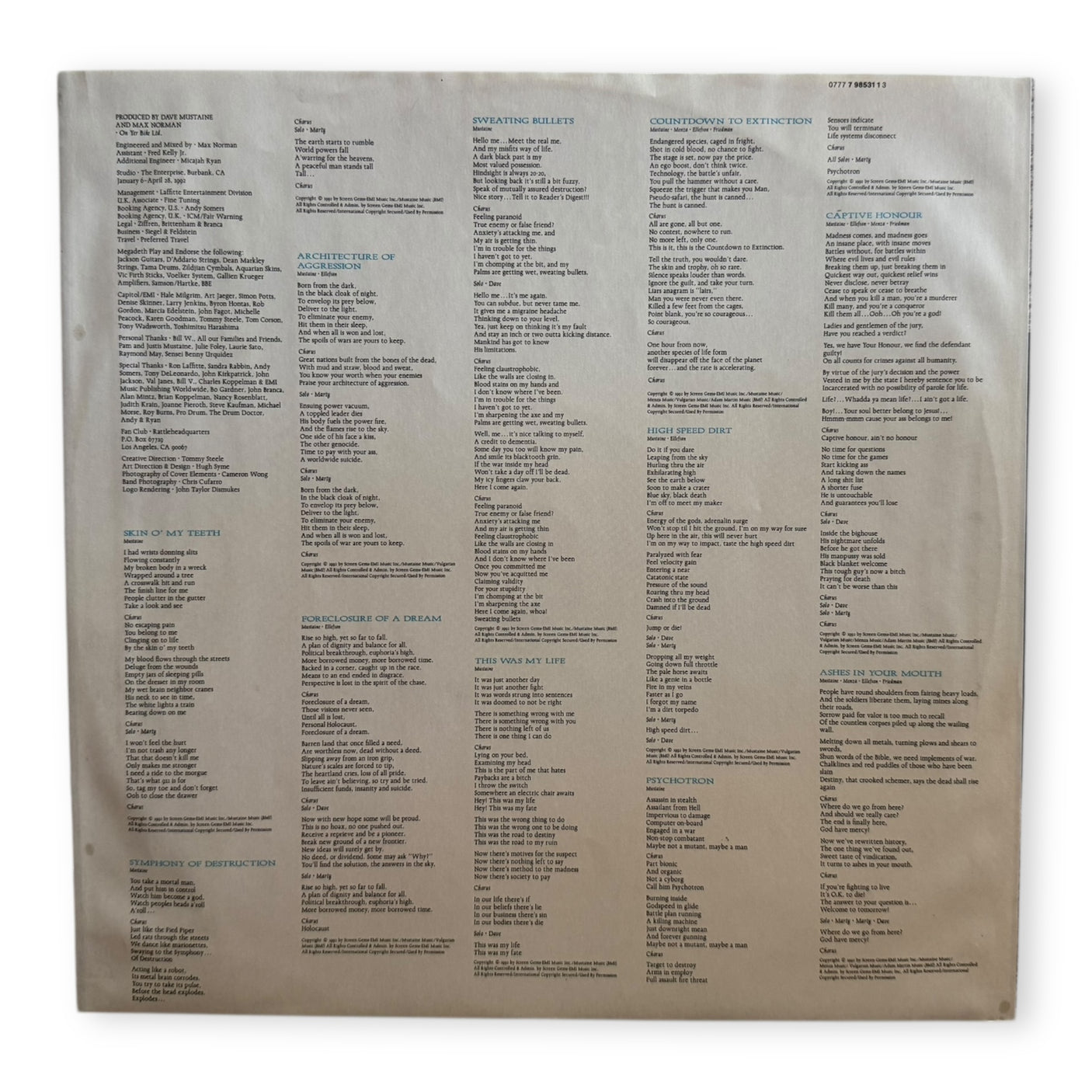 MEGADETH - Countdown To Extinction - USED LP VINYL - ORIGINAL 1992 UK & EUROPE PRESS - VG/VG+