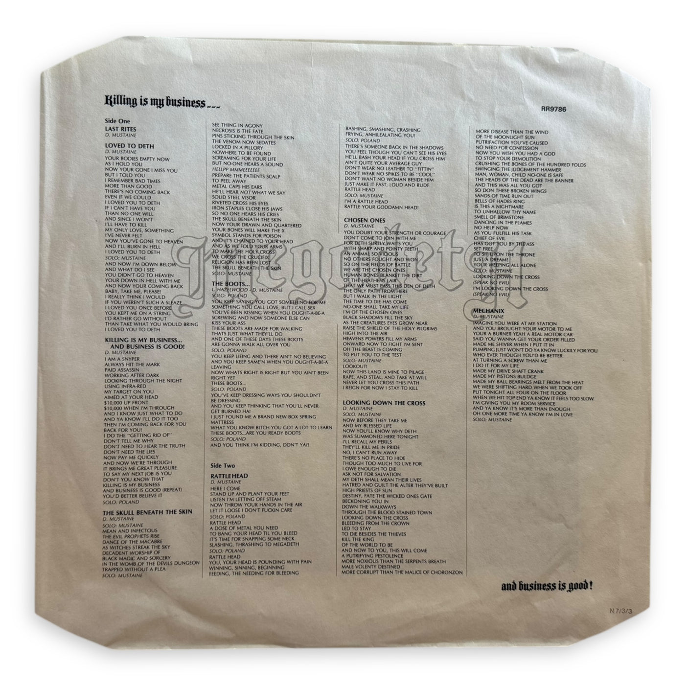 MEGADETH - Killing Is My Business... And Business Is Good - USED LP VINYL - ORIGINAL 1985 EUROPE PRESS - VG+/VG+