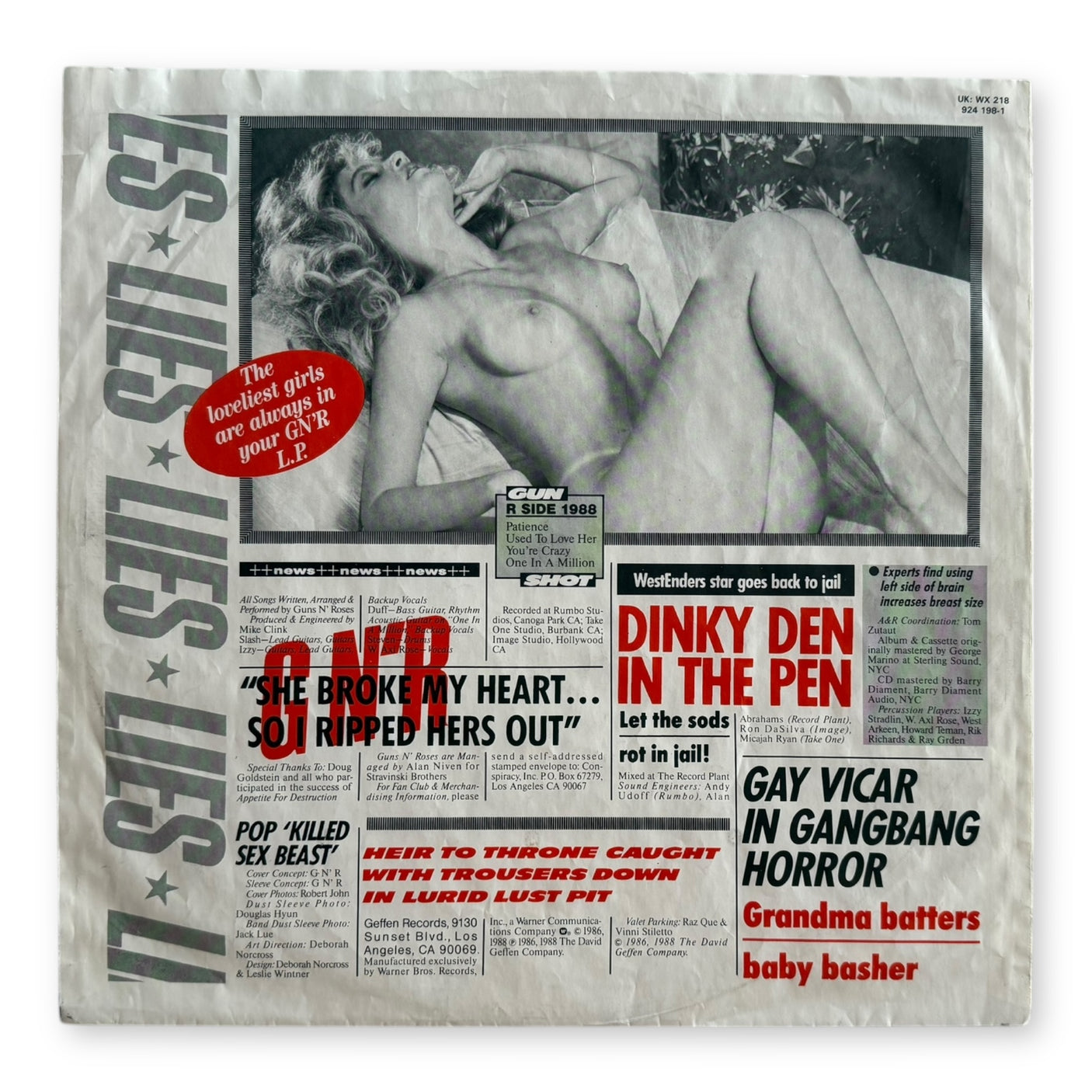 GUNS N ROSES - GN'R Lies - USED LP VINYL - ORIGINAL 1988 EUROPE PRESS - VG+/NM