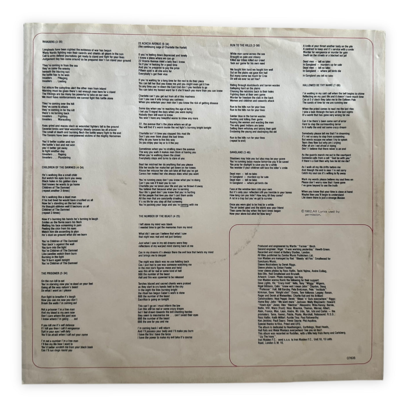 IRON MAIDEN - The Number Of The Beast - USED LP VINYL - ORIGINAL 1982 EUROPE PRESS - VG/VG