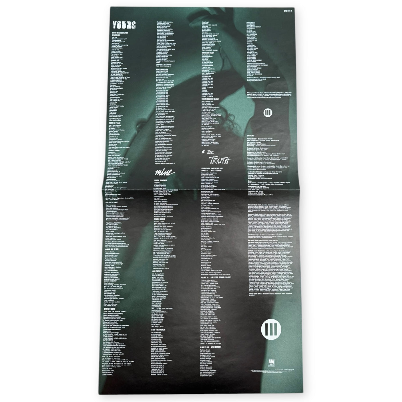 EXTREME - III Sides To Every Story - USED LP VINYL - ORIGINAL 1992 EUROPE PRESS - VG+/VG+