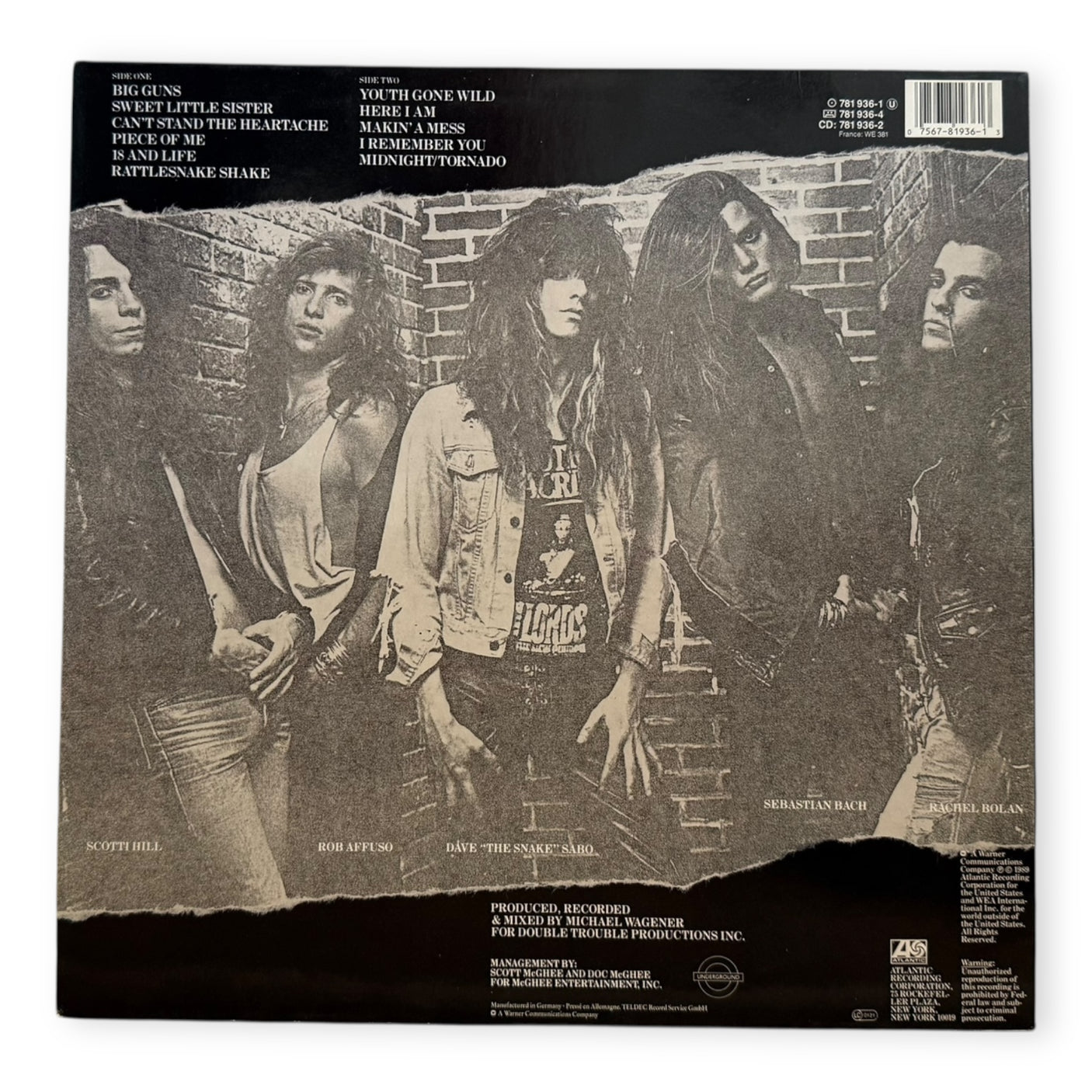 SKID ROW - Skid Row (Self Titled) - USED LP VINYL - ORIGINAL 1989 EUROPE PRESS - VG+/VG+