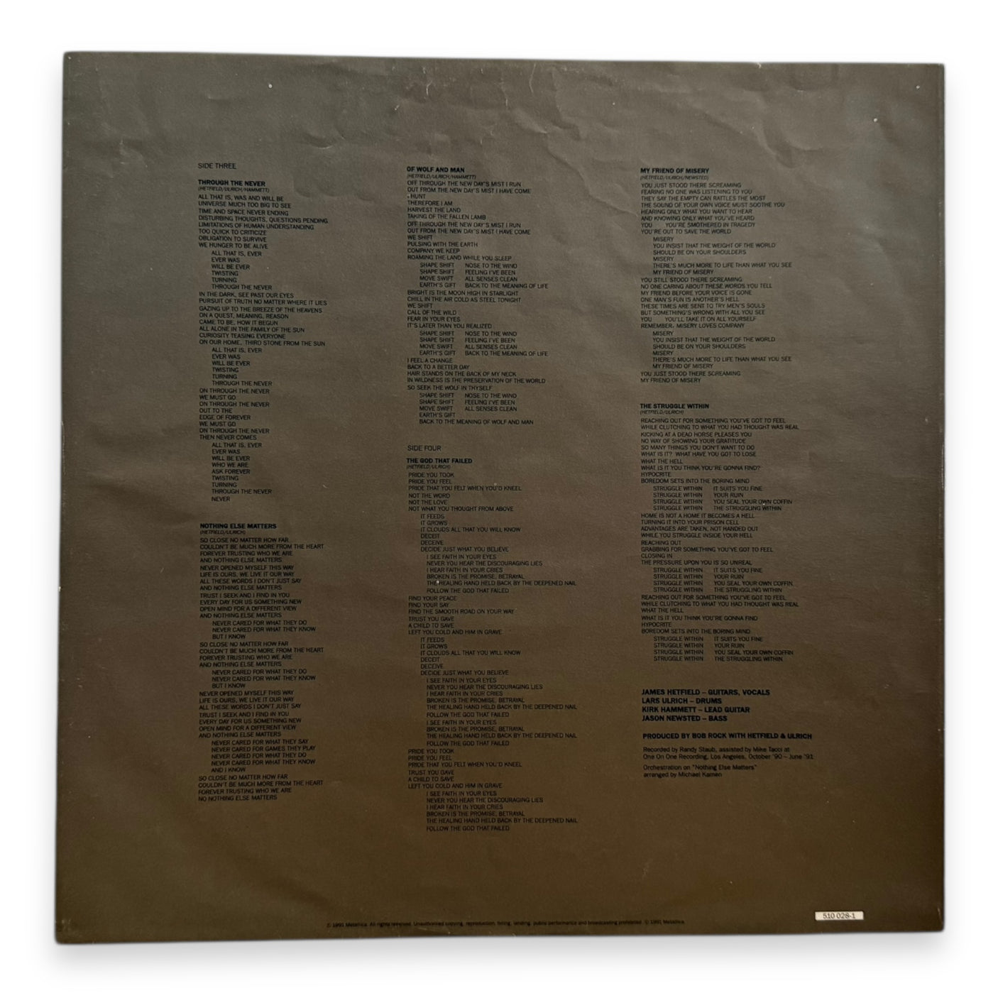 METALLICA - Metallica (Black Album) - USED LP VINYL - ORIGINAL 1991 EUROPE FIRST PRESS - VG/VG+