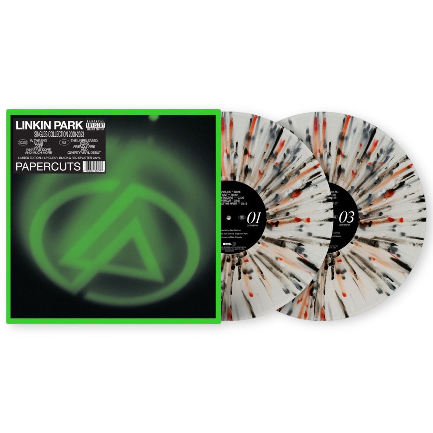 LINKIN PARK - Papercuts - LP VINYL - LIMITED EDITION CLEAR WITH BLACK & RED SPLATTER VINYL - BRAND NEW